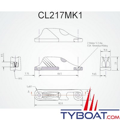 Clamcleat - CL217 MK1 coinceur vertical racing tribord alu pour cordage Ø 3 à 6 mm