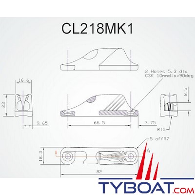 Clamcleat - CL218 MK1 coinceur vertical racing babord alu pour cordage Ø 3 à 6 mm