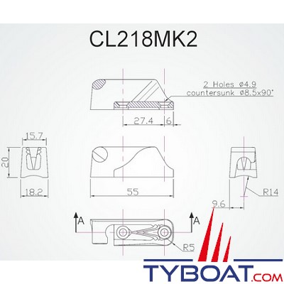Clamcleat - CL218 MK2 coinceur vertical racing babord alu pour cordage Ø 3 à 6 mm