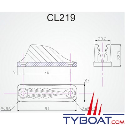 Clamcleat - CL219 coinceur ouvert racing vertical alu pour cordage Ø 6 à 12 mm