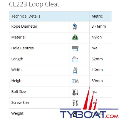 Clamcleat - CL223 - Taquet mobile polyamide pour cordage Ø 3 à 6 mm - noir 