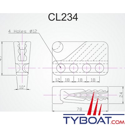 Clamcleat - CL234W Taquet mobile à trou polyamide blanc pour cordage Ø 6 à 12 mm