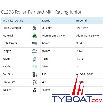 Clamcleat - CL236 coinceur à réa haut racing alu pour cordage Ø 3 à 6 mm