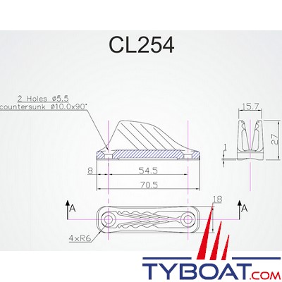 Clamcleat - CL254 coinceur ouvert racing mini alu pour cordage Ø 4 à 8 mm