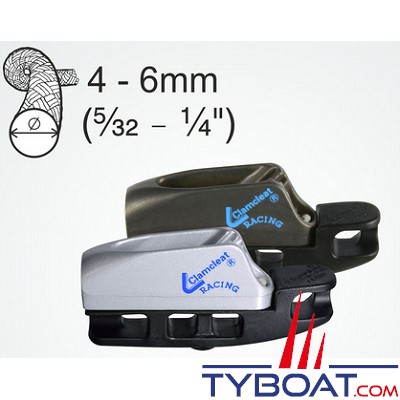 Clamcleat - CL826-11 Coinceur aero base avec silver MK2 pour corde de 4 à 6 mm