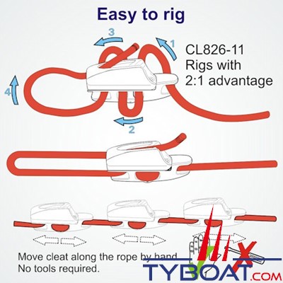 Clamcleat - CL826-11 Coinceur aero base avec silver MK2 pour corde de 4 à 6 mm