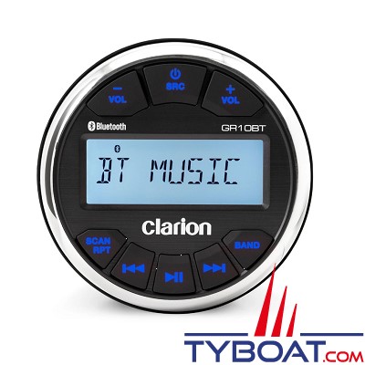 Clarion Marine - Poste stéréo GR10BT format rond - Ecran LCD - 4 x 16 Watts RMS