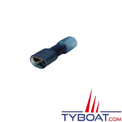 Cosse femelle plate bleue étanche thermo-rétractable pour câble Ø 1,2 à 2,6 mm² - 6,3 mm - par 20 pièces