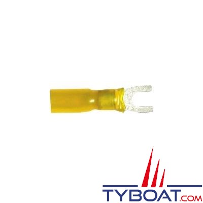 Cosse fourche jaune étanche thermo-rétractable pour câble Ø 2,5 à 6 mm² et trou M5 - par 20 pièces