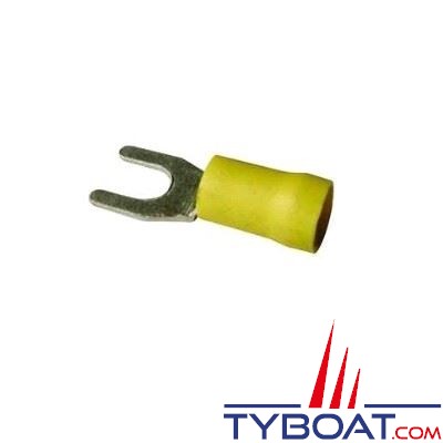 Cosse fourche jaune pour câble Ø 2,5 à 6 mm² et trou M8 - par 20 pièces