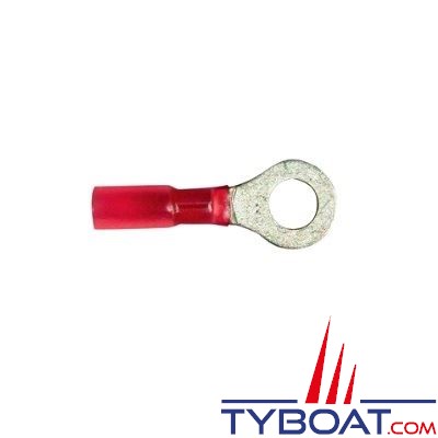 Cosse ronde rouge étanche thermo-rétractable pour câble Ø 0,2 à 1,5 mm² et trou M4 - par 20 pièces