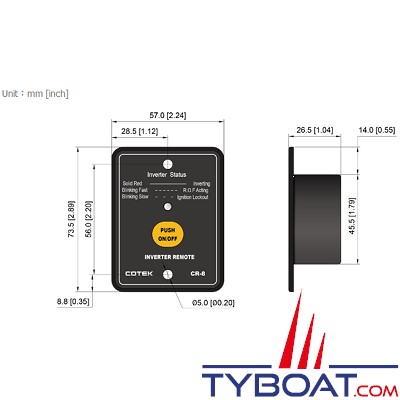 Cotek CR-8 - Interrupteur à distance 12/24V pour convertisseurs séries SD, SP, SC, SL