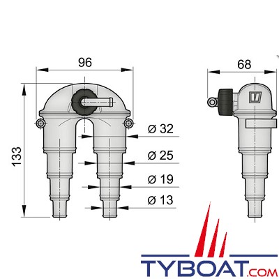 Coude anti-siphon Vetus ASDV Ø 13/19/25/32mm avec clapet 