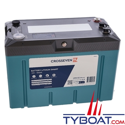Crosseven - Batterie Lithium LiFePO4 Smart 12 Volts 100 Ah - 308 x 168 x 230 mm - Bluetooth/Can