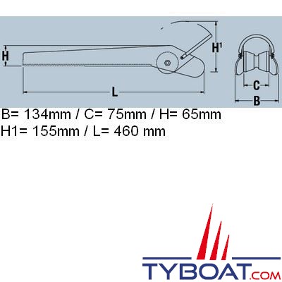 Maxwell - Davier fixe avec anneau d'ancrage - 460 x 134 mm - pour cordage/chaîne  jusqu'à Ø 8mm