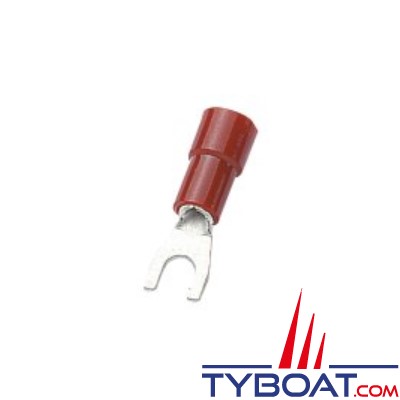 Cosse fourche rouge pour câble Ø 0,2 à 1,5 mm² et trou M4 - par 20 pièces