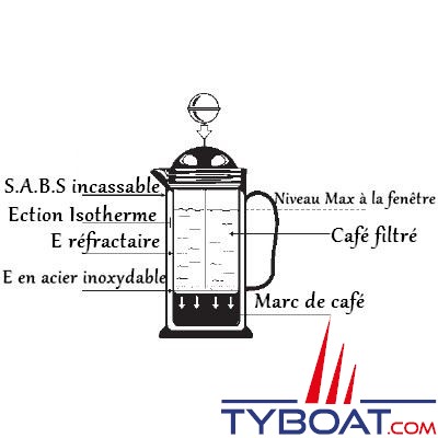 Cafetière - Théière - Thermos pour 8 tasses volume 1L filtre inox intégré 