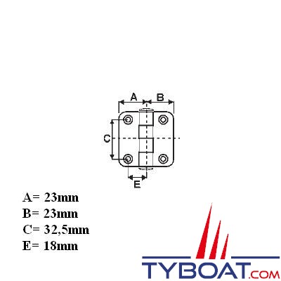 Charnière inox 316  longueur  46 x largeur 40 mm épaisseur 2mm (x2 pièces)