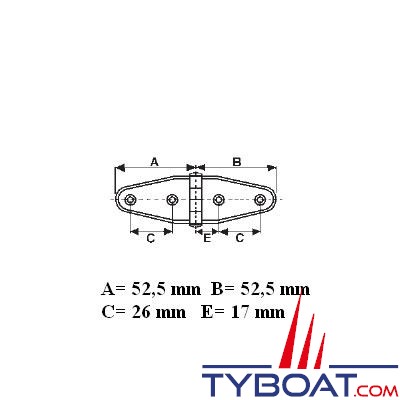 Charnière inox longueur 105 x largeur 30 mm épaisseur 1,5mm (x2 pièces)