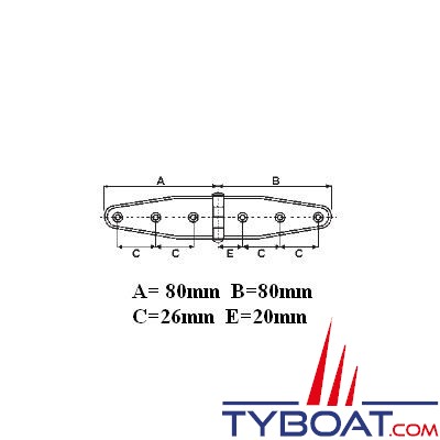 Charnière inox longueur 160 x largeur 30 mm épaisseur 1,5mm (x2 pièces)