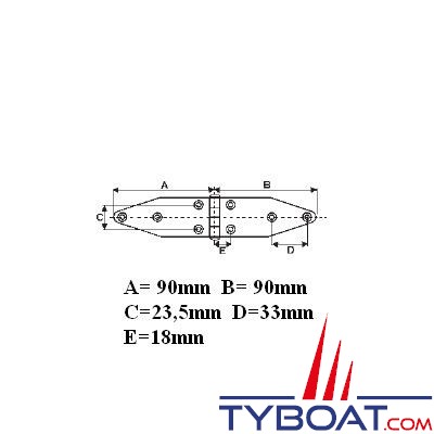 Charnière inox longueur 180 x largeur 40 mm épaisseur 1,5mm (x2 pièces)