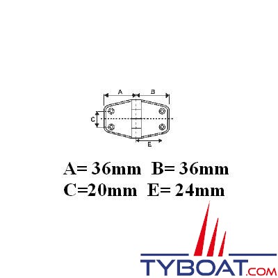 Charnière inox longueur  73 x largeur 53 mm épaisseur 1,5mm (x2 pièces)