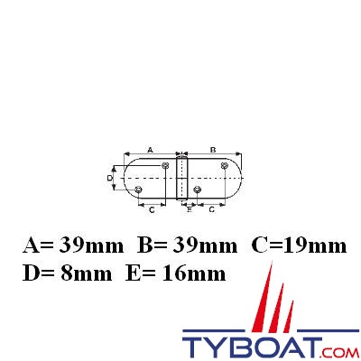 Charnière inox longueur  78 x largeur 20 mm épaisseur 1,5mm (x2 pièces)