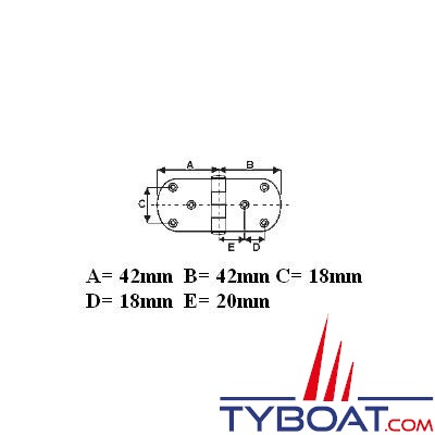 Charnière inox longueur  84 x largeur 30 mm épaisseur 1,5mm (x2 pièces)