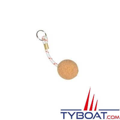 Porte-clés flottant 1 boule de liège Ø 50mm + cordage flottabilité 50g.