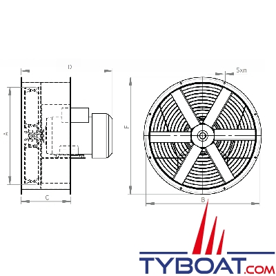 FEIT - Ventillateur hélicoïdal axial FV 350 -  4800 m3/heure - 230/400 Volts tri - 0,55Kw