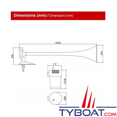 FIAMM - Kit simple trompe inox avec cage laiton chromé 24V 