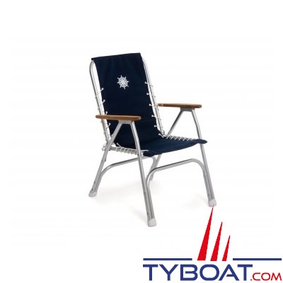 Forma - Fauteuil aluminium pliant pour bateau dossier élevé accoudoirs en teck  - Bleu marine