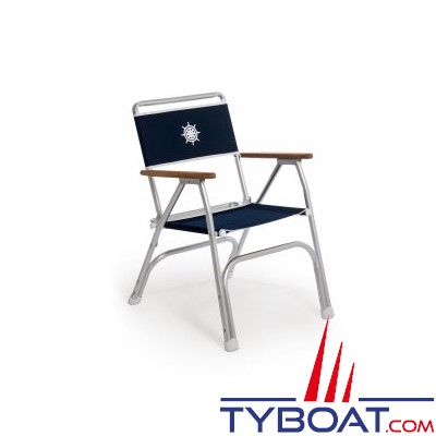 Forma - Fauteuil pliant pour bateau en aluminium et accoudoirs en teck - Bleu
