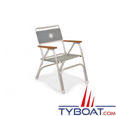Forma - Fauteuil pliant pour bateau en aluminium et accoudoirs en teck - Gris