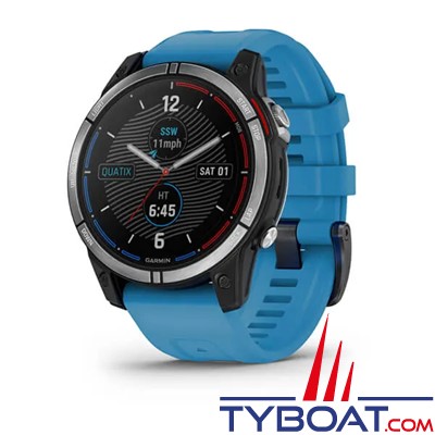 Garmin - Montre marine connectée QUATIX 7 - Gris avec bracelet bleu clair