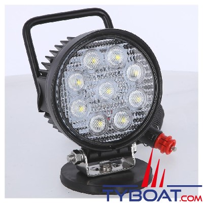 Genois - Projecteur 9 LEDs EPISTAR - 27W 1650 lumens - embase magnétique 41kg - cordon 3 mètres + allumecigare - 12/24V