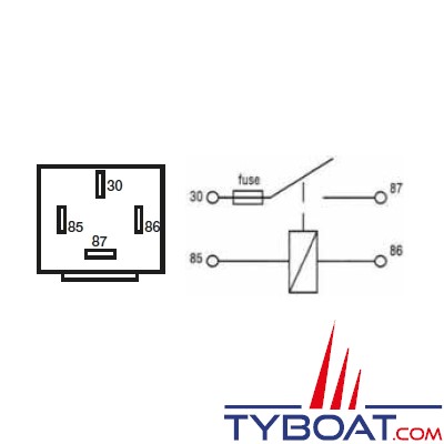 Genois - Relais UNIPOLAIRE - NO - 12 Volts - 30 Ampères - 4 bornes avec patte de fixation  