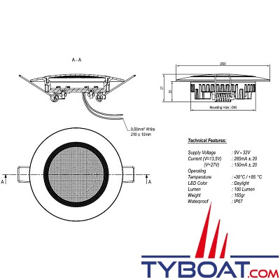 Genois - Spot 6 Power leds - IP67 - 100° - Ø 90 mm - 10/30 Volts