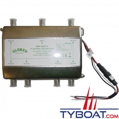 Glomex - Amplificateur de ligne pour antennes TV TNT - 6 sorties - 12/24 Volts - 50022/10