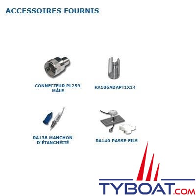 Glomex - Antenne VHF - 3 dB - fouet inox démontable 0.90 m. + câble coaxial longueur 4,5 m. + rotule RA135 - pour vedettes et pneumatiques - RA106 SLS 