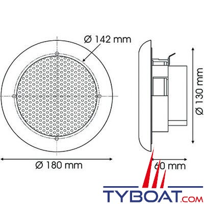 Haut-parleurs Euromarine 80W 4 Ohms 2 voix - Ø 180mm - étanche - blanc (la paire)