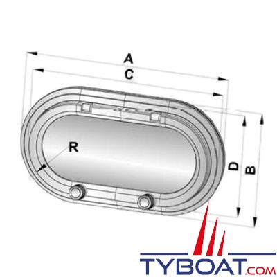 Hublot aluminium ovale Vetus type PM111 244 x 146 mm classification CE A1