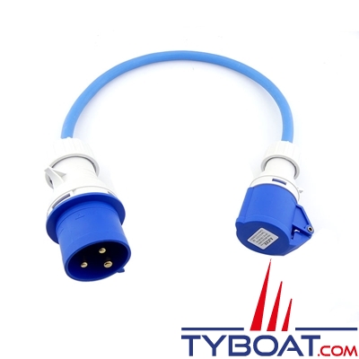 Adaptateur pour prise CEE17 32A (Mâle) vers CEE17 16A (Femelle) - Câble bleu