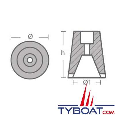 Anode conique type Solé pour arbre Ø 35 / 40 mm