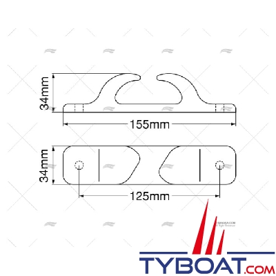 Chaumards croisés en inox - 155 mm - pour cordage de Ø maxi 16 mm - la paire