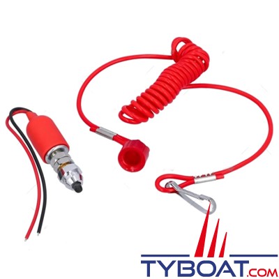 Coupe-circuit pour moteur hors-bord - avec capuchon - cordon spirale - 12V 15A 