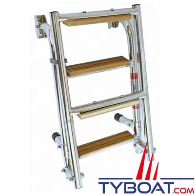 Échelle pliable - inox - 4 marches - teak