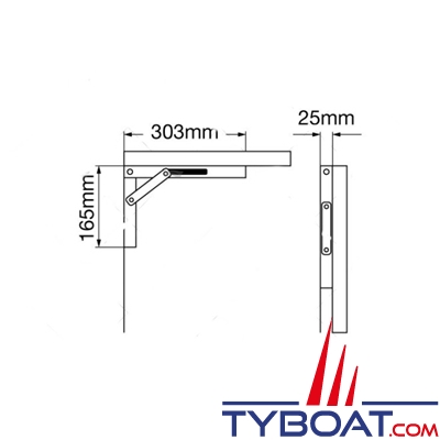 Ferrure de table pliante inox 304 - 303x165x25 mm - résistance 150kg