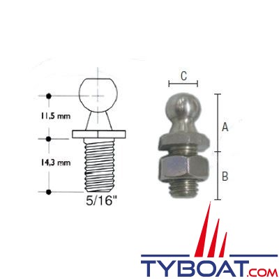 Fixation pour vérin à gaz - inox - avec boule Ø 13mm