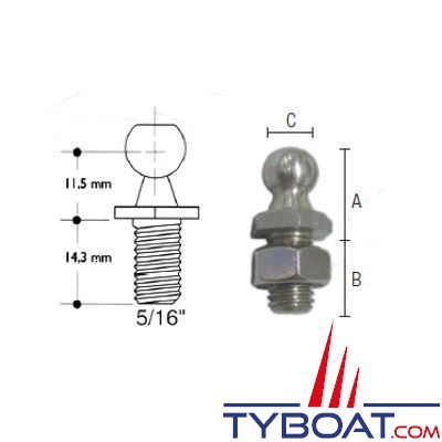 Fixation pour vérin à gaz - inox -  avec boule Ø 10mm